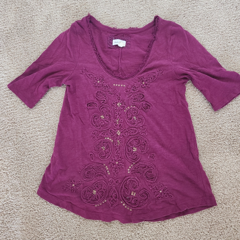 Anthropologie Plum Embroidered Top
